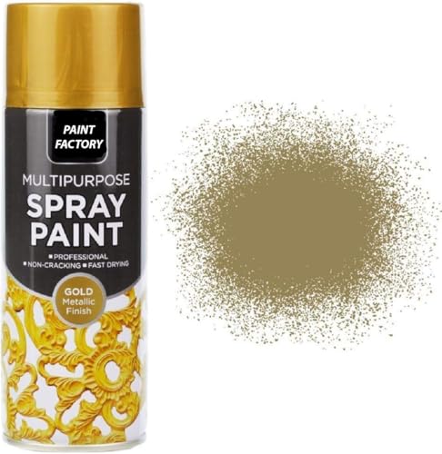 Paint Factory 400ml Professional Quality Fantastic Finish All-Purpose Interior Exterior Household Spray Paint for Wood Metal Plastic Ceramics & More (Metallic Gold)