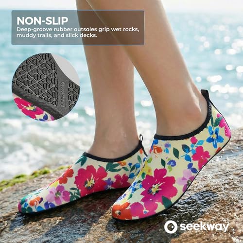 Image of SEEKWAY Water Shoes Women Men Adult Quick-Dry Aqua Socks Barefoot Non Slip for Beach Swim River Pool Lake surf Black SK002(U)