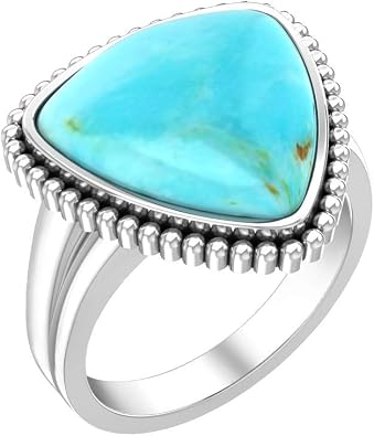 Womens 925 Sterling Silver Gemstone Ring Triangular Trillion Shape Statement Ring Boho Bohemian Gypsy 14mm Band Jewelry Gift for Wedding Anniversary Valentines Day