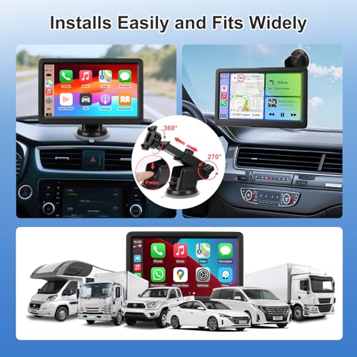 Image of Carplay Screen for Car, 7 inch Wireless Carplay & Android Auto, Portable HD Touchscreen with Mirror Link, GPS Navigation, Voice Control, Hands-Free Calling, Bluetooth /AUX /FM, Plug & Play Car Play Screen