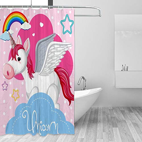 Rideau de douche licorne rose 180x180 cm en polyester imperméable avec 12 crochets - 5
