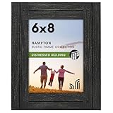 Americanflat 6x8 Picture Frame with Polished, Crystal Clear Glass - Hampton Collection - Distressed Wood Picture Frames for Tabletop and Wall Display - Charcoal Black