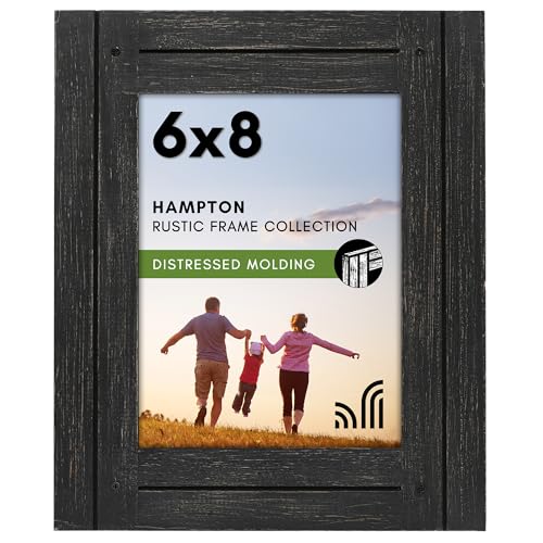 Americanflat 6x8 Picture Frame with Polished, Crystal Clear Glass - Hampton Collection - Distressed Wood Picture Frames for Tabletop and Wall Display - Charcoal Black