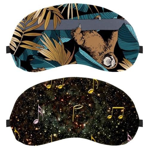 Eslifey 2 máscaras opacas para ojos, notas musicales de galaxia, cubierta de sombra para dormir con correa ajustable para dormir y viajar