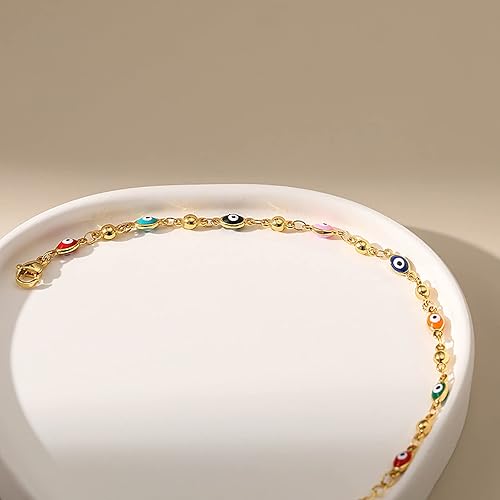 Vista 11 de Delicadas pulseras de oro para mujer, chapado en oro 18, ajustable, mal de ojo, mariposa, cuentas, perla, corazón, turquesa, hecha a mano para mujer