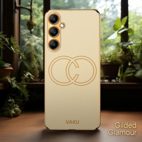 Image of Vaku Luxos Skylar Back Cover Case for Samsung Galaxy A14 5G with Leather Pattern Design Gold Electroplated Soft TPU Cover| Shockproof Protective Case - Gold