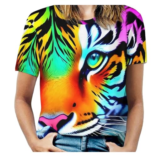 T-shirt manches courtes femme imprimé tigre pour un look street casual