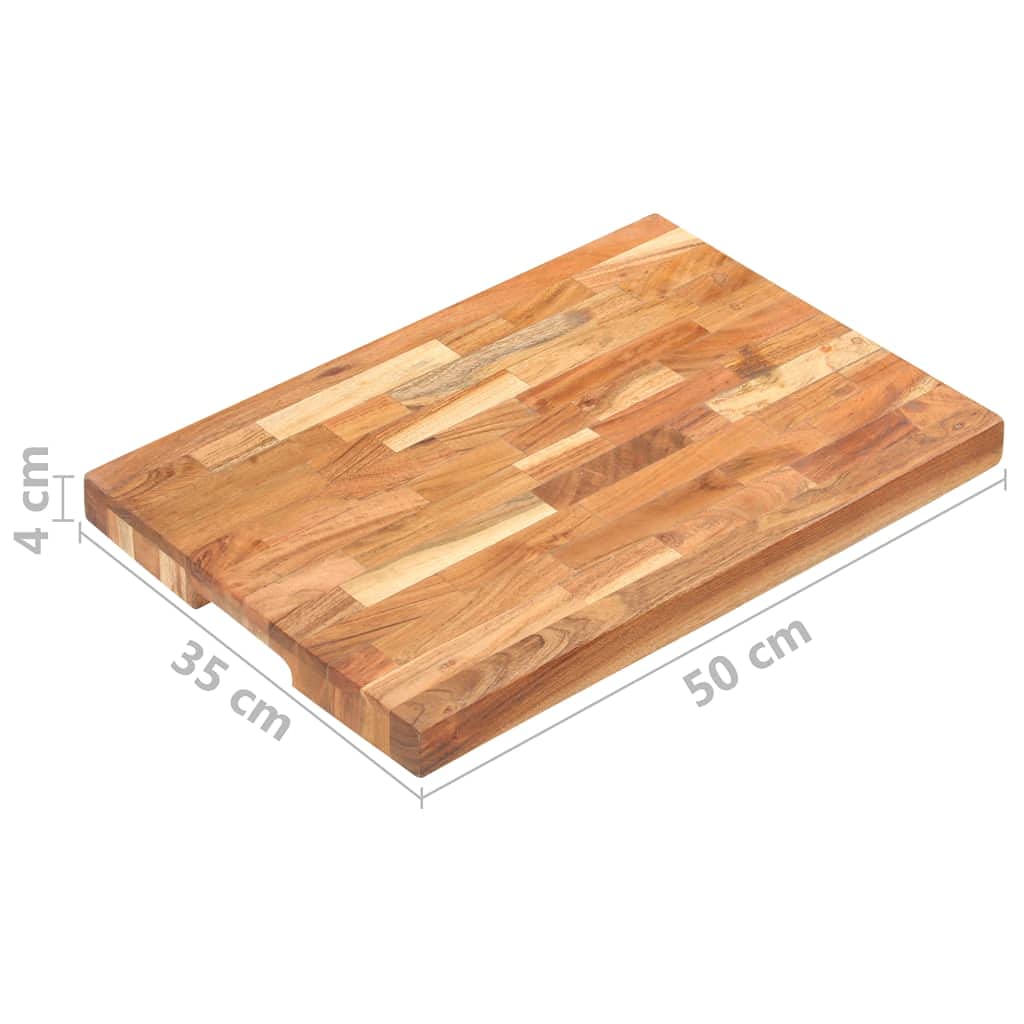 Bloque de madera maciza de acacia, 50 x 35 x 4 cm, tabla de cortar, tabla de cortar, tabla de servir con ranura para zumo para cocina, barbacoa y encimera