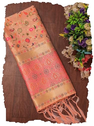 Image of DEVANGI Women's Woven Banarasi Silk Dupatta /Chunni For Women, Floral Print 1 Meter Wide and 2.3 Meter Length Printed Designer Dupatta /Chunni For Girls