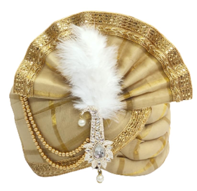 priyakant safawala Wedding Collection Tendulkar Dulha Safa Pheta Pagdi Turban for Wedding Use It (Golden, Free - Size Adjustable System)-picture-5