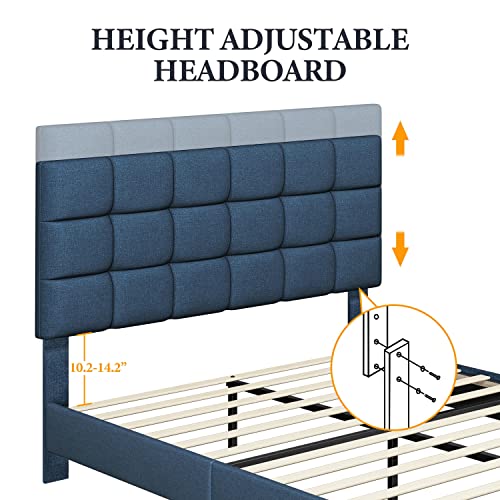 Yaheetech Full Upholstered Platform Bed Frame, Mattress Foundation With Height Adjustable Tufted Headboard, Wooden Slat Support, No Box Spring Needed, Non-Slip, Easy Assembly, Navy Blue-Full #TOP3