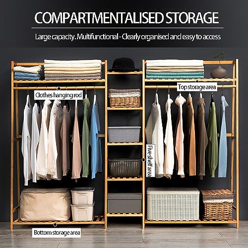 Solution de rangement élégante en bambou, dressing ouvert avec 7 étagères