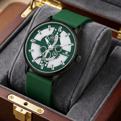 Image of CRESTELLO Silicone Strap Analog Wrist Watch for Men (Black /Blue /Green /Brown /Grey) | 1 Year Warranty* | CR-BK254