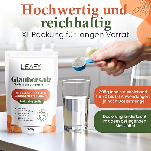 Glaubersalz | Schnell wirkendes Abführmittel mit starker Wirkung/Glaubersalz + Geschmack + Elektrolyte | 305g XXL Packung mit Messlöffel/akuten Verstopfungen, Darmreinigung & Fastenkuren