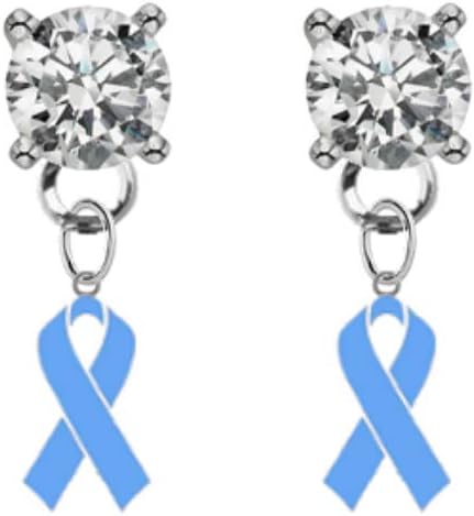 Light Blue Ribbon Prostate Cancer Awareness Clear CZ Crystal Stud Post Dangle Earrings