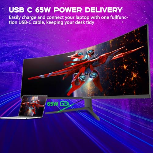 Image of 49 inch Curved Monitor with Remote, 165Hz WDQHD(5120 x 1440p) 5K Ultrawide Gaming Monitor R1500, HDR400, 3000:1 Contrast, sRGB 100%, USB-C, FreeSync, PIP /PBP, Built-in Speaker, HDMI 2.1 & DP 1.4