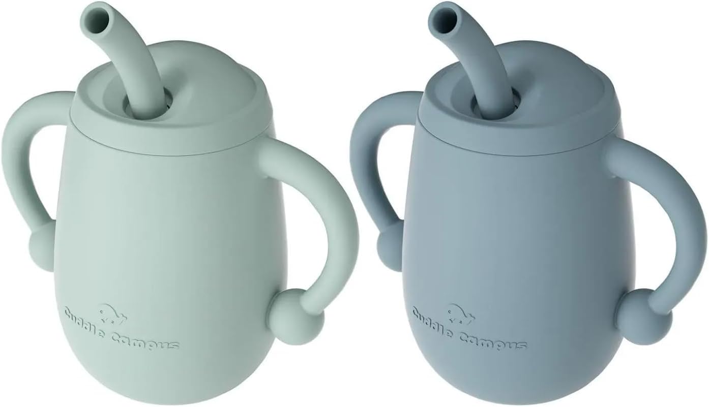 Cuddle Campus Pack of 2 Silicone Toddler Sippy Cups with Straw & Open Cup - Shatterproof, BPA-Free Training Cups, 4oz for 6+ Months Babies