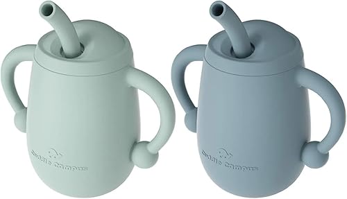 Cuddle Campus Paquete de 2 vasos de entrenamiento de silicona para bebés, vasos inastillables con pajilla, taza abierta para bebé, 6 meses, 4 onzas