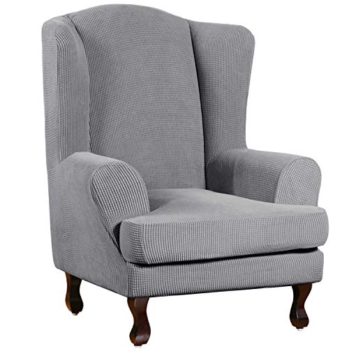 Turquoize Wingback Chair Slipcover 2-Piece, Spandex Jacquard