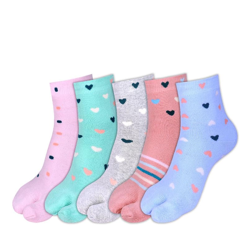 Women’s Cotton Heart and Stripe Thumb (Angutha) Socks – Pack of 5 | Soft Breathable Split-Toe Socks |-image-13