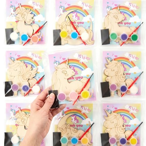 Bafeil 24 Set Unicorn Birthday Party Favors - Wooden Paintin