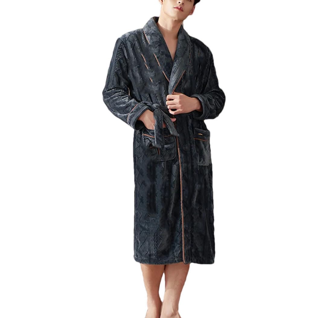 Hgvcfcv Uomini Pigiameria Vestaglie Lunghe Flanella Addensare Robe Maschio Manica Lunga Kimono Accappatoio Caldo Abbigliamento Casa