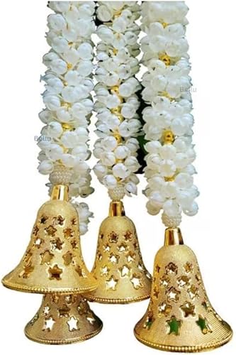 Mogra Bell - Guirnalda de cuerda esponjosa, exquisita guirnalda artificial para festivales, Navidad, oro blanco, paquete de 8