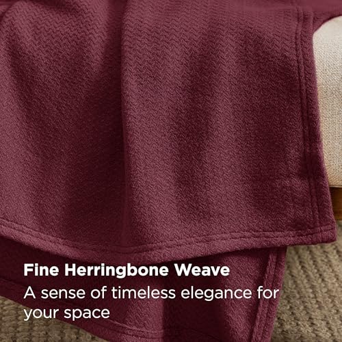 Image of Bedsure 100% Cotton Blanket, Herringbone Weave, Throw XL, Red