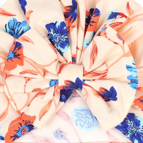 Image of BabyMoon Beanie Floral Bow Baby Boy's & Girl's Cap Kids | Toddler Infant Hat | Orange | 6-48 Months