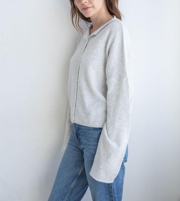 Image of Women Y2k Knitted Cardigan Long Sleeve Button Down Sweater Lightweight Casual Cardigan Loose Fall Streetwear
