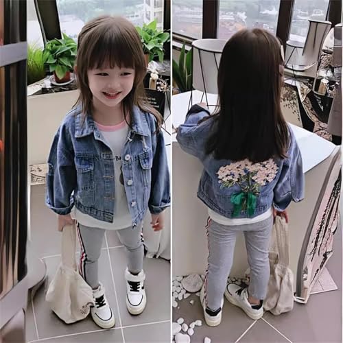 Kids Girls Floral Denim Jackets Long Sleeve Button Down Bowknit Lapel Cardigan Fashion Fall Cool Comfy Y2k Streetwear4