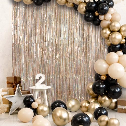 Image of 2 Pack Fringe Curtains Backdrops, Foil Fringe Curtains, Door Streamers for Birthday Wedding Bridal Shower Holiday Graduation Party Decorations, Photo Booth Backdrops, Glitter Champagne