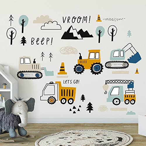 Mulaibdin 37 Pcs Tractor Digger Wall Stickers, Nursery Kids Wall Stickers for...