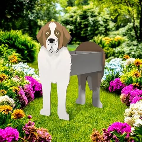 XOOFMASS Dog Planter Plant Pot, Dog Shaped Planter Pot, Cute Dog Flower Pot for Garden Decoration, Storage Container Dog Planters for Indoor Outdoor Plants,Saint Bernard,13"×9" Cover