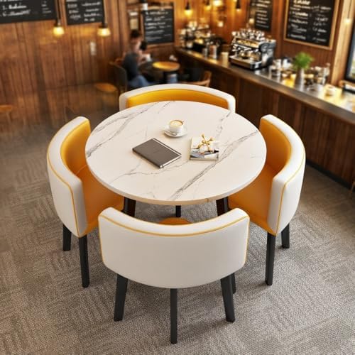 5-Piece Conference Table Set - Round/Square Dining Table with 4 Chairs for Small Office Meetings, Business Negotiations, and Coffee Breaks - Perfect for Professional Spaces