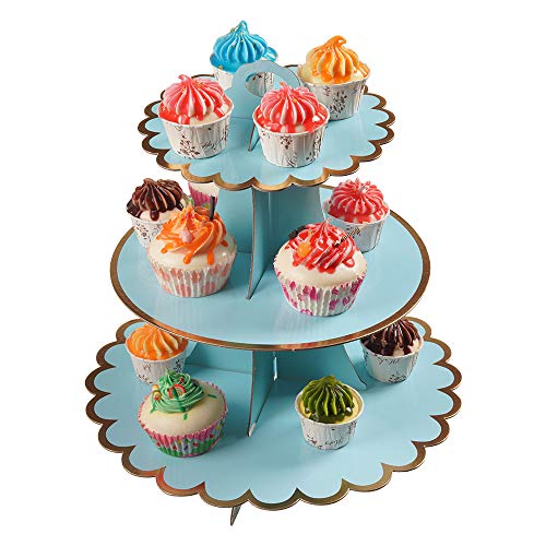 3-Tier Cupcake Stand, Light Blue, 12"W x 12.8"H, Cardboard