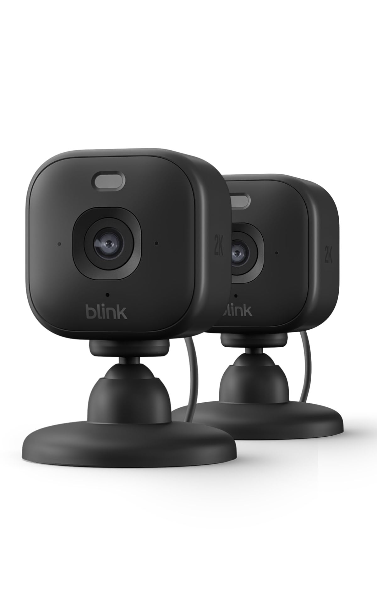Videocamera Mini 2K+ Blink (ultimo modello) | Videocamera di sicurezza domestica con alimentatore plug-in, risoluzione video 2K, zoom 4x, visione notturna a colori | 2 videocamere – Nere