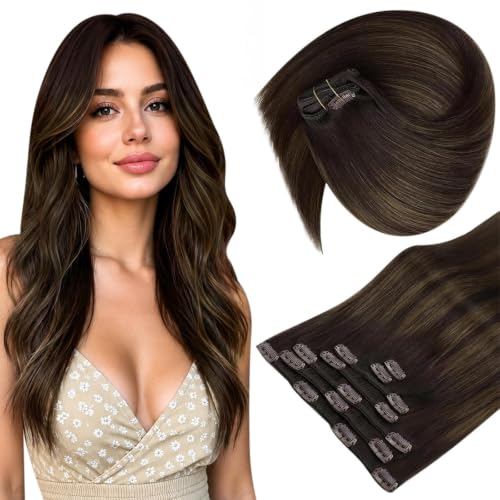 Sunny Hair Clip in Hair Extensions Real Human Hair Brown Balayage