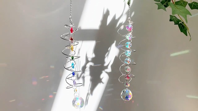 Gazing Ball Girandola A Spirale Con Sette Perline Chakra Arcobaleno – Decorazione Da Esterno E Interno Con Cristalli E Gancio Girevole, Lunghezza 45 Cm - 4