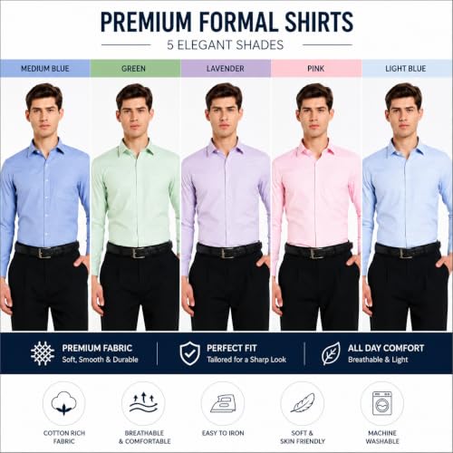 Image of Men's Solid Formal Shirt | Premium Cotton Rich Full Sleeves Shirt | Comfort Fit Office Wear Shirt with Single Chest Pocket | Stylish Casual & Formal Shirt for Men