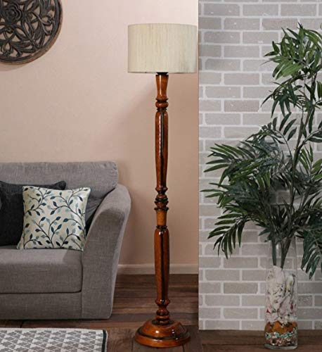 Image of tu casa Mango Wooden Floor Lamps (Off -White)