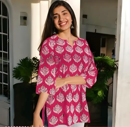 Image of Women's Short Kurti in TopsTunic Rayon Cotton Blend | Ladies Ethnic Tunic