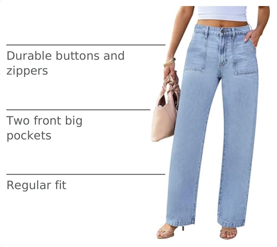 Image of Wide Leg Jeans for Women High Waist Stretch Cargo Denim Pants
