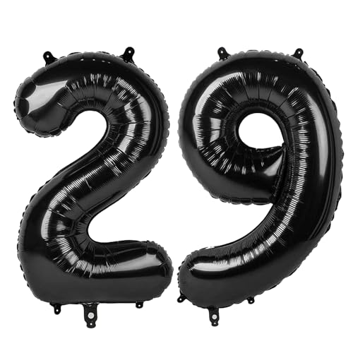Image of Number Balloons 29 Balloon 40 inch Black for 29 Birthday Party Decoration | Saturated Color, Large 40 inch, With Inflation Straw & Hanging Holes, Great for Men's Birthday, Gothic Theme Party, Halloween