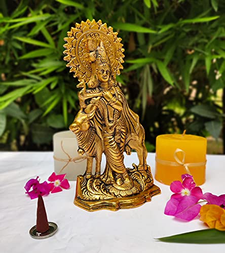 Wc_Lord Krishna With Cow Janmashtami Krishna Statue Figurine-Hindu God Of Love And Divine Joy - Murlidhar Kishna Idol For Indian Religious Festival–Home Decoration Sacred Item #TOP7