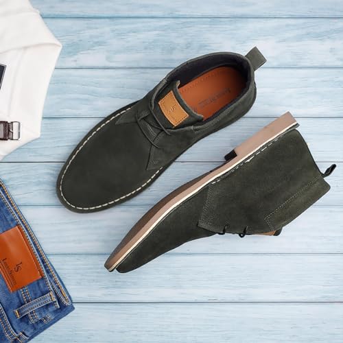 Image of LOUIS STITCH Chukka Boots For Men| Suede Leather Boots for Men| High Ankle Casual Boot | Casual Office & Trekking Shoes | Hiking Boots for Men | Stitch Down Desert Boots | Size-UK12 Moss Green [LSSDSUCKCUGR]
