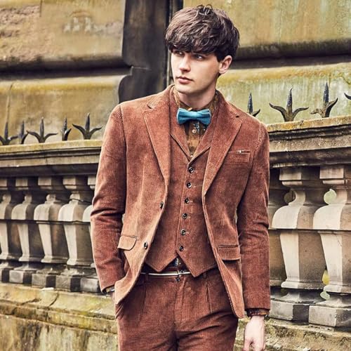 VENNYNG Men's Corduroy Suit 3 Piece Blazer Vest Pants Set for Business Events Wedding Grooms Banquet Party2