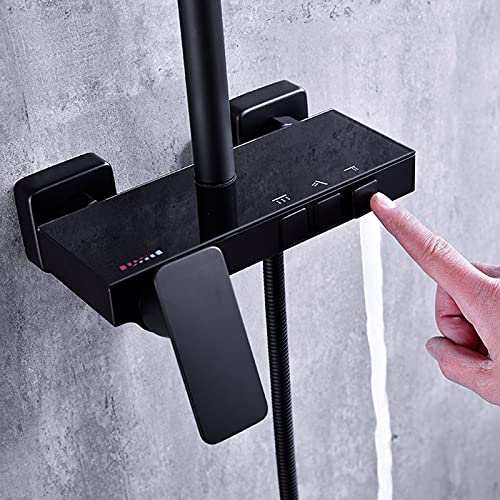 Système de douche exposé en laiton noir à 3 fonctions pour installation murale