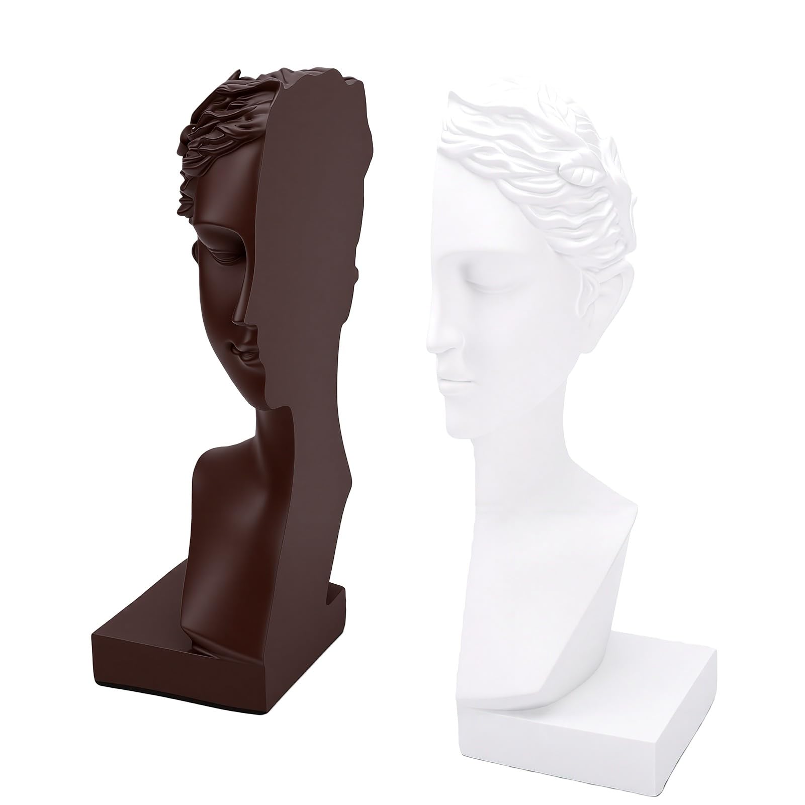 Resin Figurine Bookends Half Character Statue, Brown White