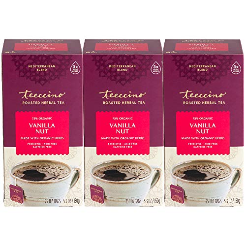 Teeccino Vanilla Nut Herbal Tea - Rich & Roasted Herbal Tea That’s Caffeine Free & Prebiotic For Natural Energy, 25 Tea Bags (Pack Of 3) #TOP2